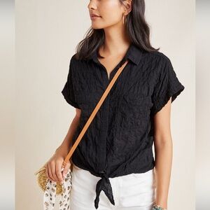 Cloth & Stone Anthropologie Liya Blouse Tie front Black Size Medium